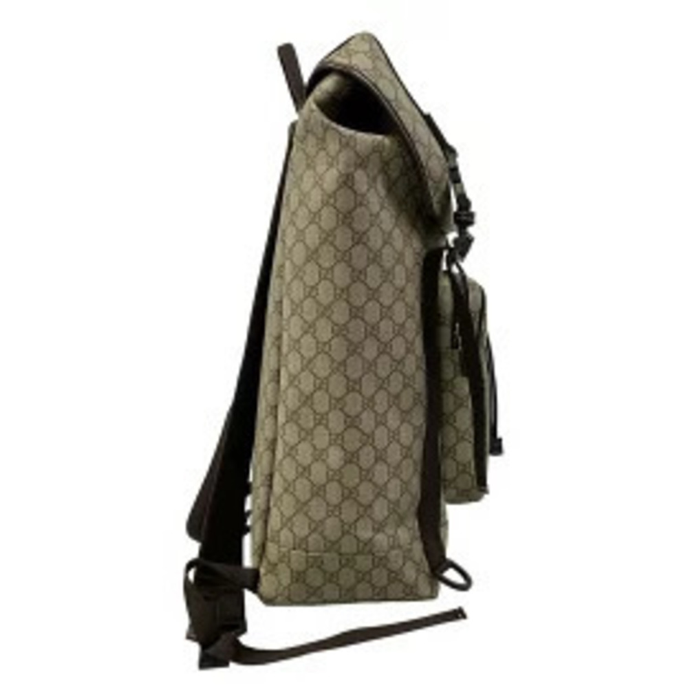 Gucci GG Plus Supreme Interlocking GG Backpack Dark Brown Beige Leather